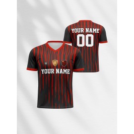 1pc Customizable Soccer Jersey for Kids - V-Neck, All-Season Polyester Sports Shirt with Personalized Name & Number, Medium Stretch Knit Fabric, Ideal for Training, Casual & Outdoor Activities