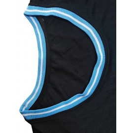 Youngsters' Retro Embroidered Basketball Jersey - Black & Blue, Classic Sportswear with 