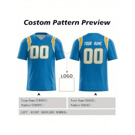 Customized Football Jersey - Personalized Team Name & Number, V-Neck Sportswear, Lightweight Summer Football Shirt with Bold Print, Casual or Team Uniform for Sports & Casual Wear