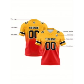 Customizable Women'S Football Jersey - Personalized Name, Number & Logo, Comfort Fit for Sports, Training & Casual Wear, Summer V-Neck T-Shirt with Bold Yellow & Red Design, Football Jersey, Nonelastic Fabric