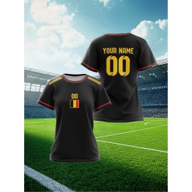 Customizable Plus Size Soccer Jersey - Personalized Name & Number, Red with Black Sleeves, Breathable Athletic Shirt for Team Sports & Outdoor Activities, Soccer Accessories, Team Sports Apparel, Dynamic Graphic Design, Durable Fabric Shirt