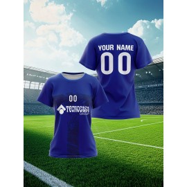 Customizable Women'S Plus Size Football Jersey - Personalized Name & Number, Lightweight Breathable Fabric, Vibrant Soccer Stadium Design for Outdoor Sports & Casual Wear, Soccer Jersey, PLUS SIZE