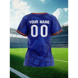 Customizable Women'S Plus Size Football Jersey - Personalized Name & Number, Lightweight Breathable Fabric, Vibrant Soccer Stadium Design for Outdoor Sports & Casual Wear, Soccer Jersey, PLUS SIZE