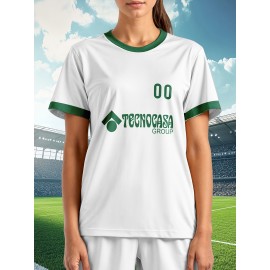 Customizable Women'S Plus Size Football Jersey - Personalized Name & Number, Lightweight Breathable Fabric, Vibrant Soccer Stadium Design for Outdoor Sports & Casual Wear, Soccer Jersey, PLUS SIZE