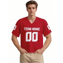 Customizable Women'S Football Jersey - Personalized Name & Number, V-Neck, Short Sleeve, Breathable Non-Stretch Fabric, Summer Sports Jersey, Perfect Gift for Women'S Fans, Football Jersey, Fan Merchandise, Standard Size, Stretchy Fabric