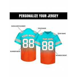 Customizable Football Jersey - Personalized Name & Number, V-Neck, Short Sleeve, Breathable Summer Fabric, Team Colors with Striped Collar - Perfect Gift for Fans, Custom Football Jersey, Fan Apparel, Durable Sportswear