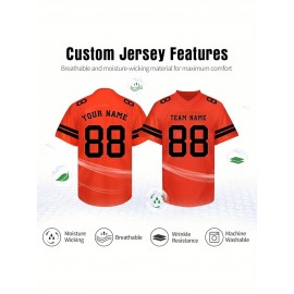 Customizable Football Jersey - Personalized Name & Number, V-Neck, Short Sleeve, Breathable Summer Fabric, Team Colors with Striped Collar - Perfect Gift for Fans, Custom Football Jersey, Fan Apparel, Durable Sportswear