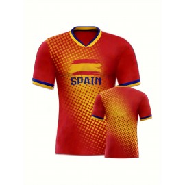 Women's Large Size Professional Sports Fabric Creative Pattern Print Spain Home Soccer Jersey T-shirt, Soccer Jersey Flag Uniforms Shirts Breathable And Lightweight, Moisture-Wicking, As Gifts For Sports Fans