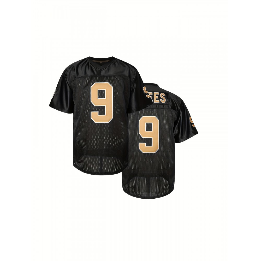 1pc Men'S Polyester Football Jersey - V-Neck Sports Sweatshirt with Embroidered Letter and Number, Slight Stretch Knit Fabric, Loose Fit for Team Sports, Parties, and Casual Wear - Four Seasons Adult American Football Top