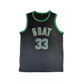 Men'S Embroidered GOAT 33 Basketball Jersey, Polyester Knit Fabric, Sports Style Crew Neck with Slight Stretch, All Seasons, Casual and Athletic Top for Outdoor, Basketball, and Party - Universal Fit