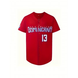 Men's#13 Red Baseball Jeresys Stitched Name And Number