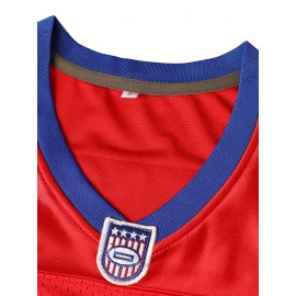 Men's #16 Red American Football Jersey - V-Neck, Name & Number, Polyester, Loose Fit for Sports, Parties & Team Activities