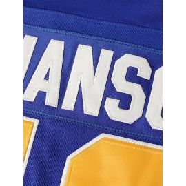 Men's #18 Blue & Yellow Embroidered Hockey Jersey - V-Neck, Long Sleeve, Loose Fit, Polyester, Machine Washable for Sports & Fans
