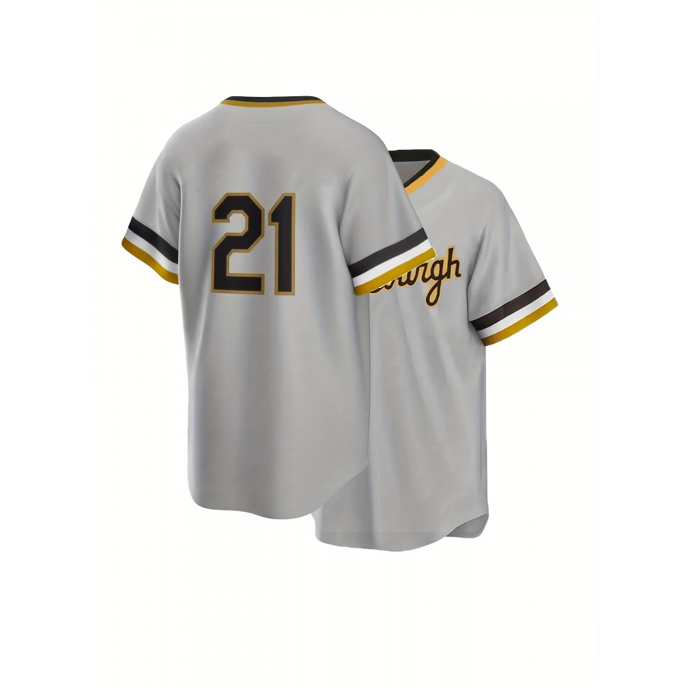 Men's#21 Grey Baseball Jeresys Stitched Name And Number