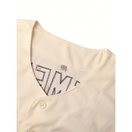 Men's #21 Cream Baseball Jersey with Embroidered Name & Number - V-Neck, Button-Up, Loose Fit for Sports, Parties & Casual Wear