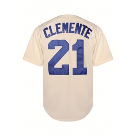 Men's #21 Cream Baseball Jersey with Embroidered Name & Number - V-Neck, Button-Up, Loose Fit for Sports, Parties & Casual Wear
