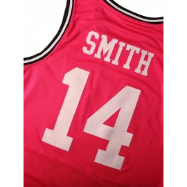 1pc Men'S Red Basketball Jersey - Polyester Sports Top with Embroidered Lettering & Number, V-Neck, Slight Stretch, Loose Fit for Team Sports, Parties, Halloween - Four Seasons Sweatshirt & Hoodie