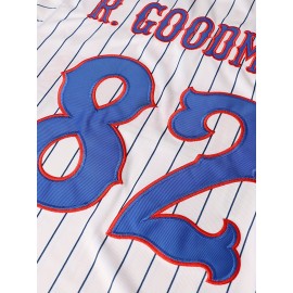 Men's #82 New York Baseball Jersey - V-Neck, Embroidered Name & Number, Striped Sleeves, Loose Fit, Polyester, Machine Washable - Perfect for Parties, Sports & Casual Wear