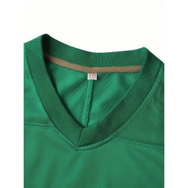 1pc Men'S Green American Football Jersey - Polyester Sports Sweatshirt with Embroidered Letter and Number, V-Neck, Loose Fit, Slight Stretch Knit Fabric for Team Sports, Parties, and Casual Wear