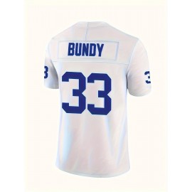 Men's White #33 Film Breathable Football Shirt, Sports V-neck Short Sleeve Training And Game Uniform, Embroidered American Football Shirt