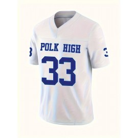 Men's White #33 Film Breathable Football Shirt, Sports V-neck Short Sleeve Training And Game Uniform, Embroidered American Football Shirt