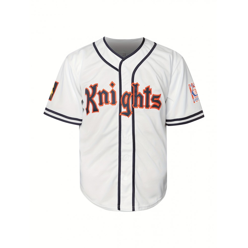 Vintage Roy Hobbs #9 New York Knights Baseball Jersey - Retro Stitched Design, Loose Fit, Short Sleeve, V-Neck, Moisture-Wicking Polyester, Perfect for Casual Wear & Sports Activities, Best for Christmas