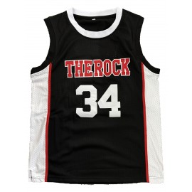 1pc Men'S Breathable Polyester Basketball Jersey, V-Neck Sleeveless Sports Top with Embroidered #34, Loose Fit Knit Fabric for Team Sports, Outdoor Activities, Parties & Casual Wear - Four Seasons