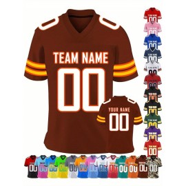 Customizable Women'S Football Jersey - Personalized Name & Team Number, V-Neck Sports Shirt with Red/White Stripe Design, Breathable Summer Casual & Team Uniform, Perfect Fan Gift for Soccer Fans, Football Jersey, Comfortable Fit