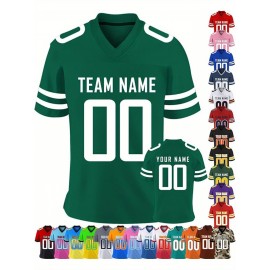 Customizable Women'S Football Jersey - Personalized Name & Team Number, V-Neck Sports Shirt with Red/White Stripe Design, Breathable Summer Casual & Team Uniform, Perfect Fan Gift for Soccer Fans, Football Jersey, Comfortable Fit