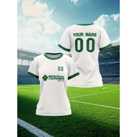 Customizable Women'S Plus Size Football Jersey - Personalized Name & Number, Lightweight Breathable Fabric, Vibrant Soccer Stadium Design for Outdoor Sports & Casual Wear, Soccer Jersey, PLUS SIZE