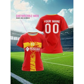 Customizable Women'S Plus Size Football Jersey - Personalized Name & Number, Lightweight Breathable Fabric, Vibrant Soccer Stadium Design for Outdoor Sports & Casual Wear, Soccer Jersey, PLUS SIZE