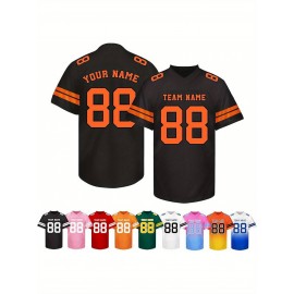 Customizable Football Jersey - Personalized Name & Number, V-Neck, Short Sleeve, Breathable Summer Fabric, Team Colors with Striped Collar - Perfect Gift for Fans, Custom Football Jersey, Fan Apparel, Durable Sportswear