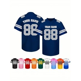 Customizable Football Jersey - Personalized Name & Number, V-Neck, Short Sleeve, Breathable Summer Fabric, Team Colors with Striped Collar - Perfect Gift for Fans, Custom Football Jersey, Fan Apparel, Durable Sportswear