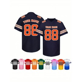 Customizable Football Jersey - Personalized Name & Number, V-Neck, Short Sleeve, Breathable Summer Fabric, Team Colors with Striped Collar - Perfect Gift for Fans, Custom Football Jersey, Fan Apparel, Durable Sportswear