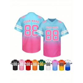 Customizable Football Jersey - Personalized Name & Number, V-Neck, Short Sleeve, Breathable Summer Fabric, Team Colors with Striped Collar - Perfect Gift for Fans, Custom Football Jersey, Fan Apparel, Durable Sportswear