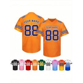 Customizable Football Jersey - Personalized Name & Number, V-Neck, Short Sleeve, Breathable Summer Fabric, Team Colors with Striped Collar - Perfect Gift for Fans, Custom Football Jersey, Fan Apparel, Durable Sportswear