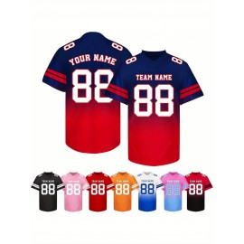 Customizable Football Jersey - Personalized Name & Number, V-Neck, Short Sleeve, Breathable Summer Fabric, Team Colors with Striped Collar - Perfect Gift for Fans, Custom Football Jersey, Fan Apparel, Durable Sportswear